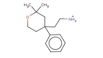 CC1(CC(CCO1)(CC[NH3+])c2ccccc2)C 