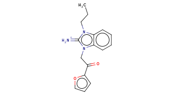 CCCn1c2ccccc2n(c1=[NH2+])CC(=O)c3ccco3 